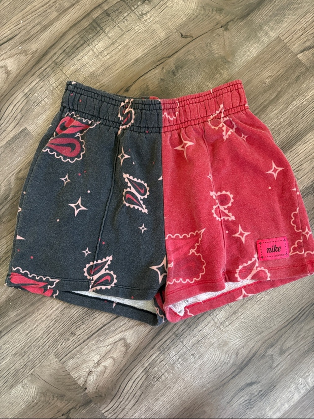 Nike Women's Red and Black Athletic Shorts with paisley and sparkle print